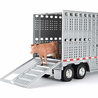 Freightliner 1:32 Scale 122SD Semi with Cattle Trailer and 8 Toy Cows