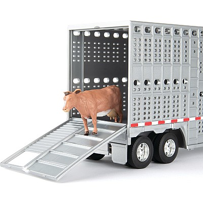 Freightliner 1:32 Scale 122SD Semi with Cattle Trailer and 8 Toy Cows