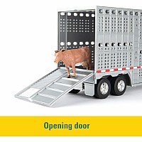 Freightliner 1:32 Scale 122SD Semi with Cattle Trailer and 8 Toy Cows