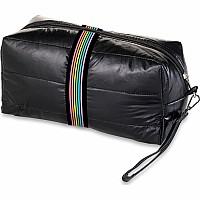 Black Puffer Cosmetic Bag Rainbow Track Straps