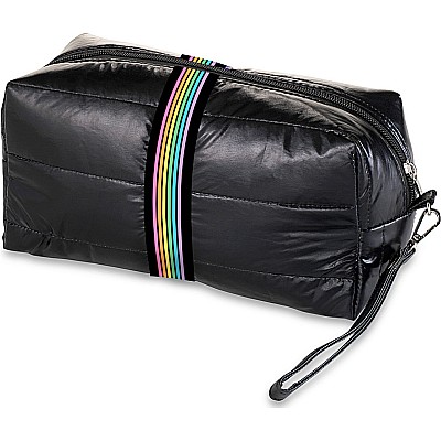 Black Puffer Cosmetic Bag Rainbow Track Straps