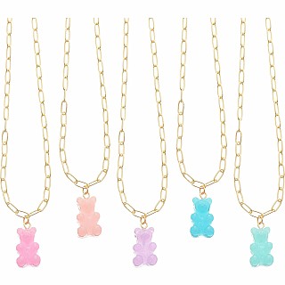 Lil Bear Thang Paperclip Necklace - Pastel Glitter