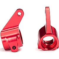 Steering blocks, Rustler/Stampede/Bandit (2), 6061-T6 aluminum (red-anodized)/ 5x11mm ball bearings (4)