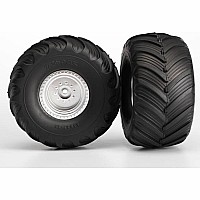 Tires & wheels, assembled, glued (satin chrome wheels, Terra Groove dual profile tires, foam inserts) (nitro rear/ electric fro