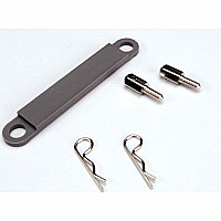 Battery hold-down plate (grey) / metal posts (2) / body clips (2)