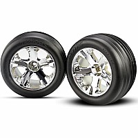 Tires & wheels, assembled, glued (2.8")(All-Star chrome wheels, Ribbed tires, foam inserts) (electric front) (2)