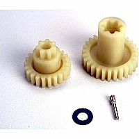 Primary gears: forward (28-T)/ reverse (22-T)/ set screw yoke pin, M3/12 (1)/ 5x10x0.5mm PTFE-coated washer (1)
