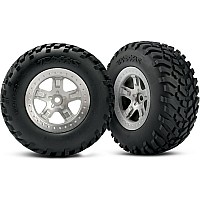 Tires & wheels, assembled, glued (SCT satin chrome, beadlock style wheels, SCT off-road racing tires, foam inserts) (2) (4WD fr