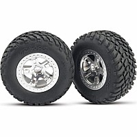 Tires & wheels, assembled, glued (SCT satin chrome, beadlock style wheels, SCT off-road racing tires, foam inserts) (2) (2WD fr