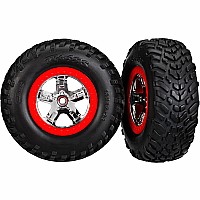 Tires & wheels, assembled, glued (SCT chrome wheels, red beadlock style, dual profile (2.2