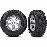 Tires & wheels, assembled, glued (SCT, satin chrome, beadlock style wheels, dual profile (2.2" outer, 3.0" inner), SCT off-road
