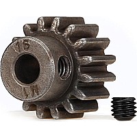 Gear, 16-T pinion (1.0 metric pitch) (fits 5mm shaft)/ set screw (compatible with steel spur gears)