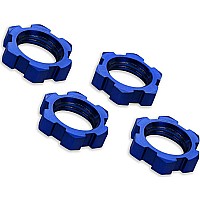 Wheel nuts, splined, 17mm, serrated (blue-anodized) (4)