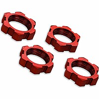 Wheel nuts, splined, 17mm, serrated (red-anodized) (4)