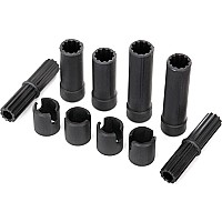 Half shafts, center (internal splined, front (2) & internal splined, rear (2)/ external splined (2)/ pin retainer (4)) (plastic