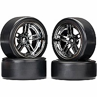 Tires and wheels, assembled, glued (split-spoke black chrome wheels, 1.9