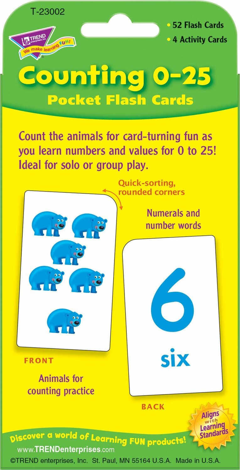 Counting 0-25 Pocket Flash Cards