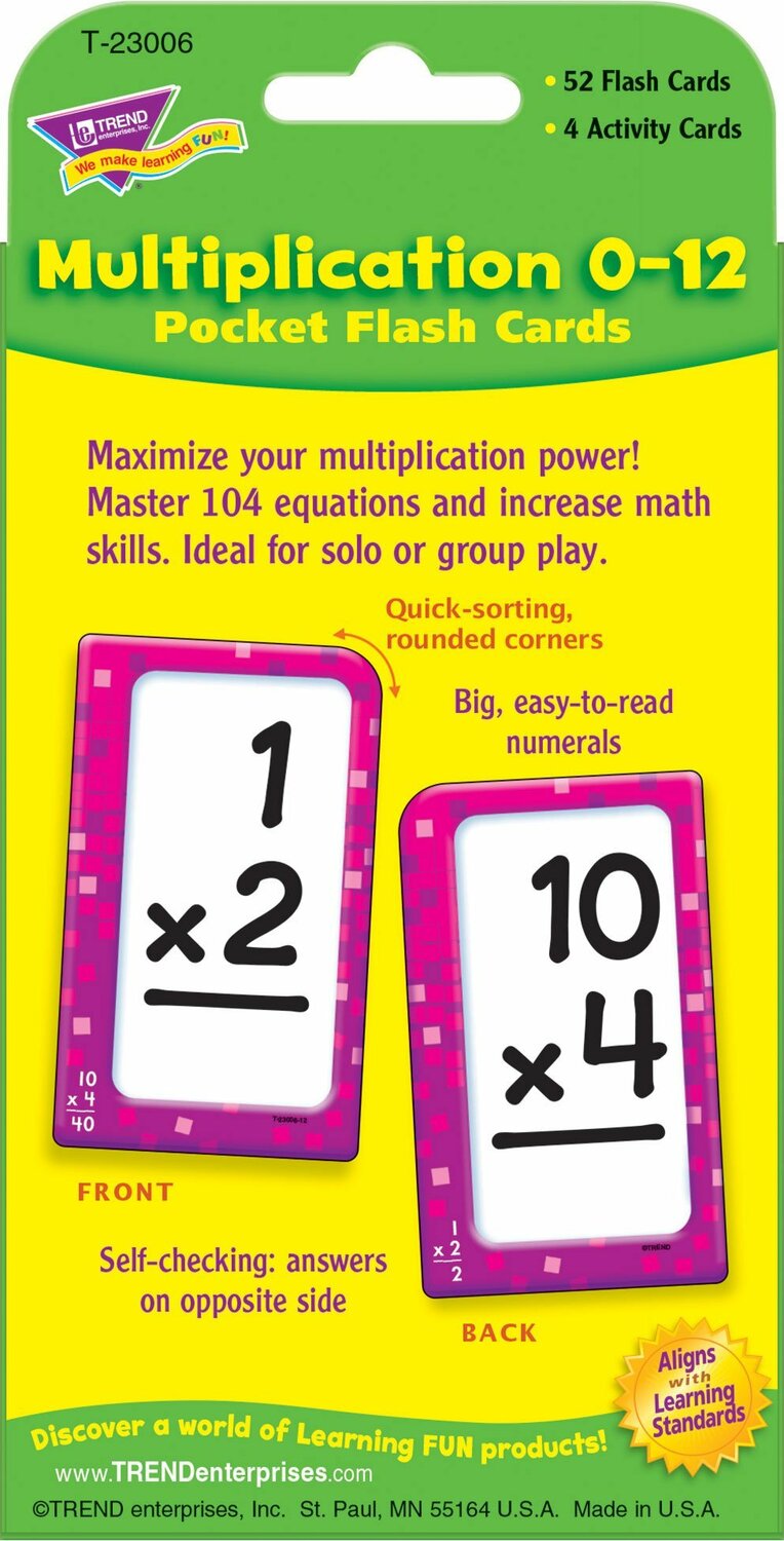 Multiplication 0-12 Pocket Flash Cards