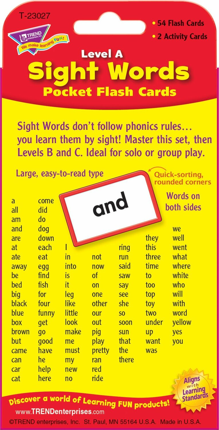 Sight Words  Level A Pocket Flash Cards