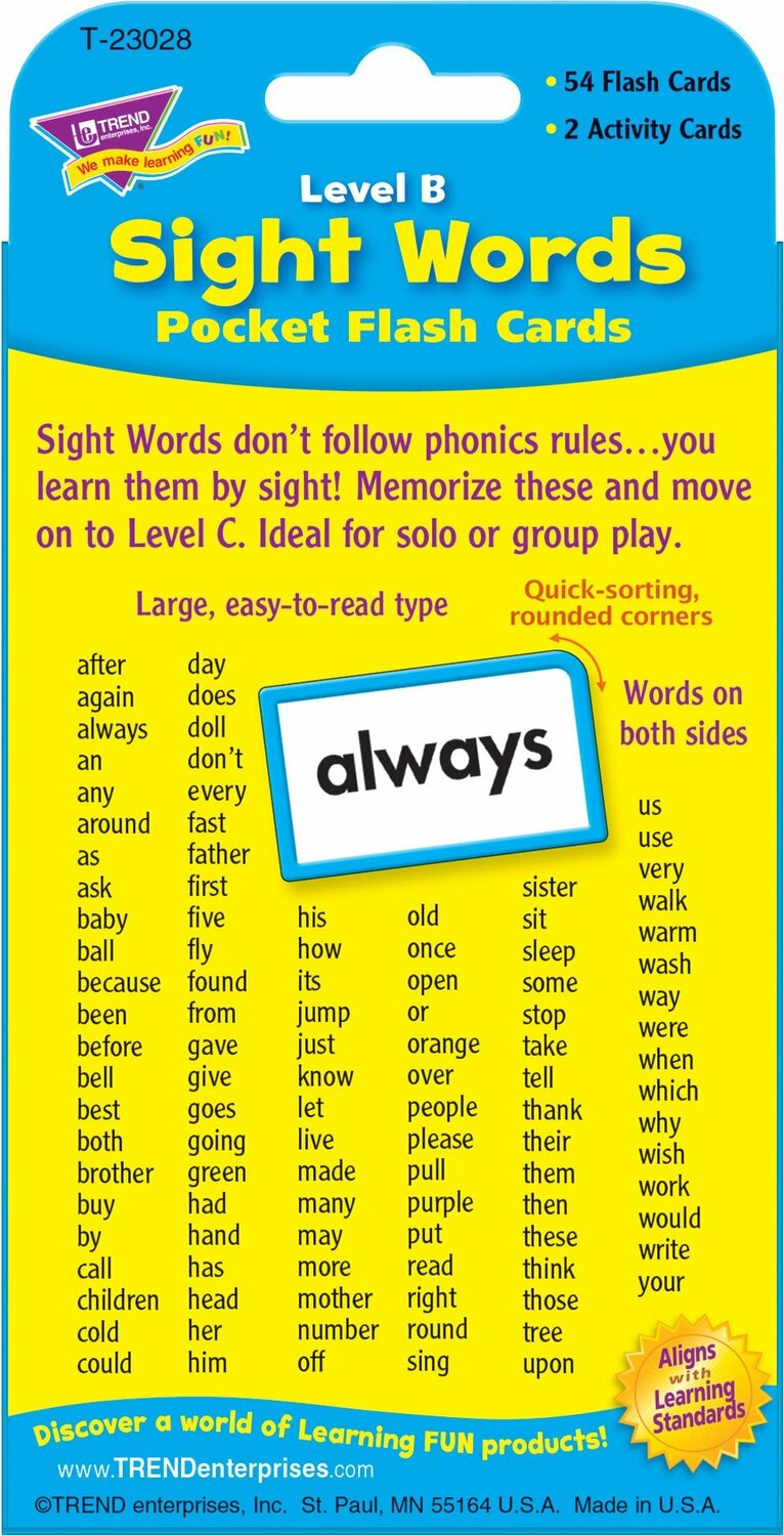 Sight Words-Beginning Words Flash Cards-Level B