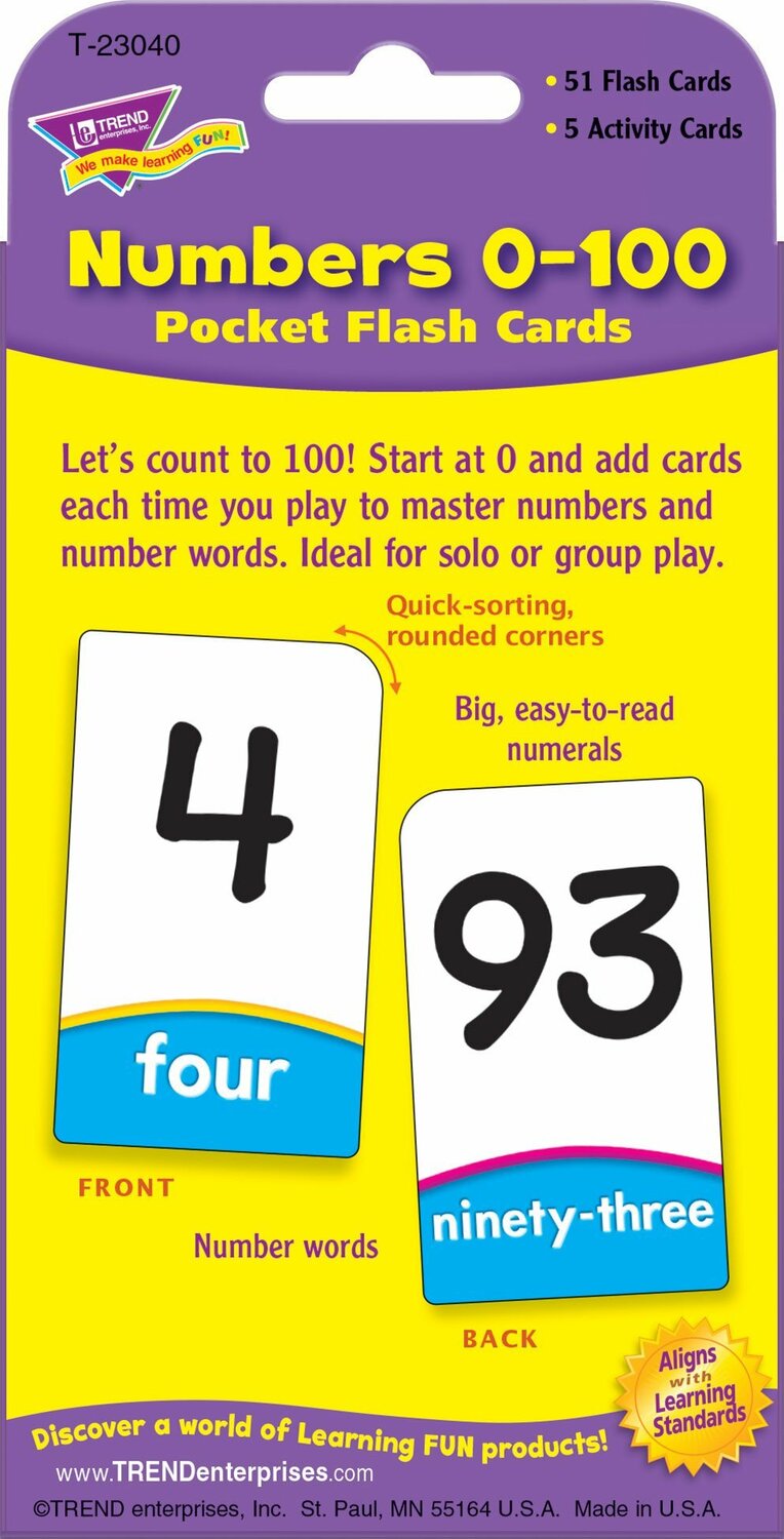 Numbers 0-100 Pocket Flash Cards