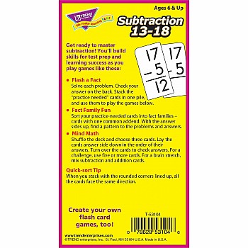Subtraction 13-18 Skill Drill Flash Cards