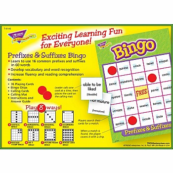 Prefixes & Suffixes Bingo Game