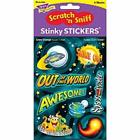 Space Out!/Alien Orange Mixed Shapes Stinky Stickers, 32 Count