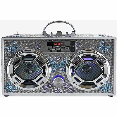 Bluetooth FM Radio W LED Speakers Butterfly Bling Boombox