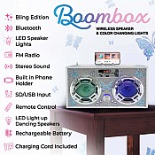 Bluetooth FM Radio W LED Speakers Butterfly Bling Boombox