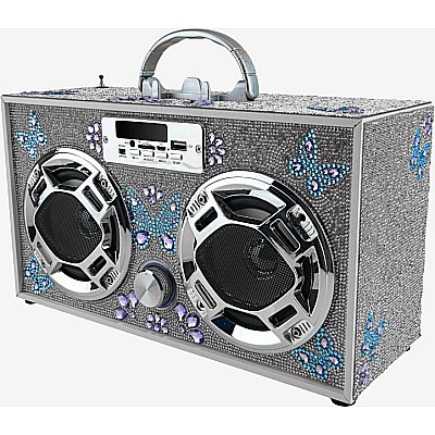 Bluetooth FM Radio W LED Speakers Butterfly Bling Boombox