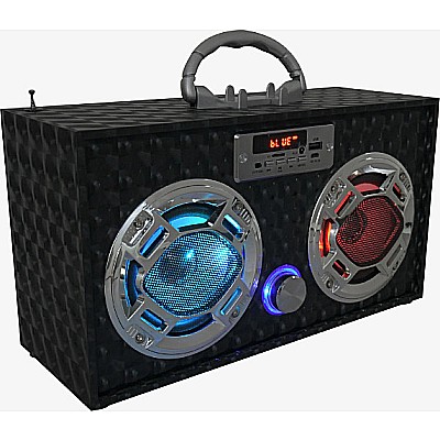 Bluetooth FM Radio W LED Speakers Black Boombox
