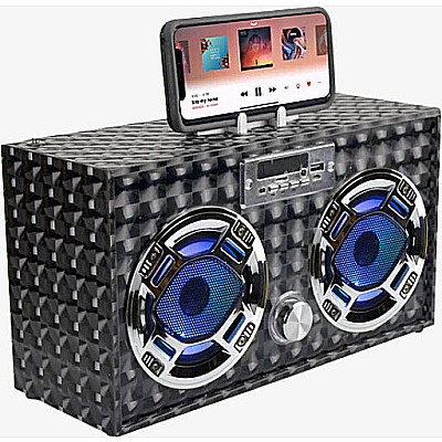 Bluetooth FM Radio W LED Speakers Black Boombox
