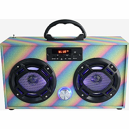 Bluetooth FM Radio W LED Speakers Rainbow Glitter Boombox