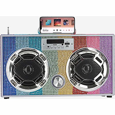 Bluetooth FM Radio W LED Speakers Rainbow Bling Boombox