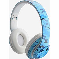 Stereo Bluetooth Head Phones Blue Camouflage