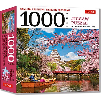 Samurai Castle with Cherry Blossoms 1000 Piece Jigsaw Puzzle: Cherry Blossoms at Himeji Castle (Finished Size 24 in X 18 in)