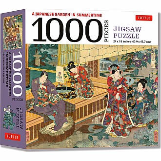 A Japanese Garden in Summertime - 1000 Piece Jigsaw Puzzle: A Scene from THE TALE OF GENJI, Woodblock Print (Finished Size 24 i