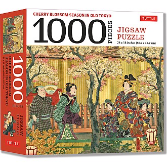 Cherry Blossom Season in Old Tokyo- 1000 Piece Jigsaw Puzzle: Woodblock Print by Utagawa Kunisada (Finished Size 24 in X 18 in)