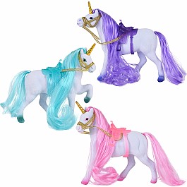 Flocked 5" Long Gold Bridles Set of 3 w/ Saddles Unicorn Pony Horns 