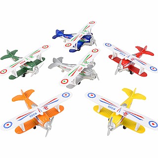 5.25" Die-cast Pull Back Classic Biplane