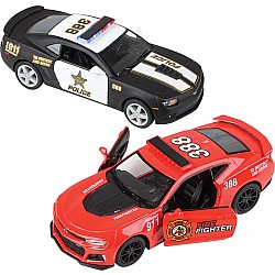 5" Die-cast Pull Back Chevy Police Or Firefighter Camaro