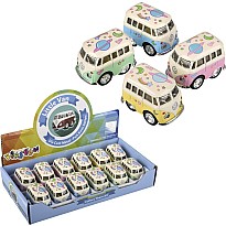 2" Diecast Pull Back VW Mini Pastel Flower Power Bus (assortment - sold individually)