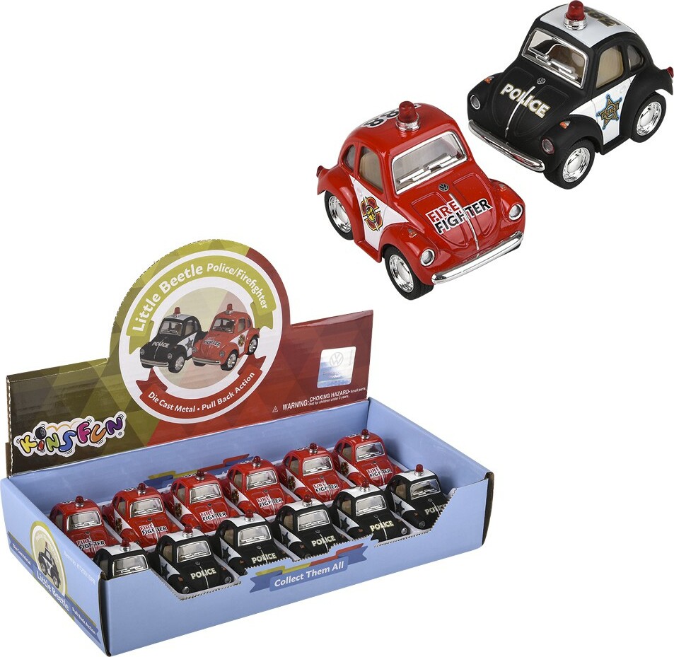 2" Diecast Pull Back VW Mini Police and Firefighter Cars (assortment - sold individually)