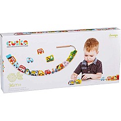 Cubika Wooden Cars Lacing Toy