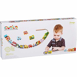 Cubika Wooden Cars Lacing Toy