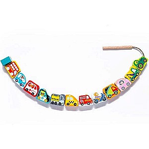 Cubika Wooden Cars Lacing Toy