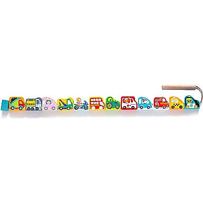Cubika Wooden Cars Lacing Toy