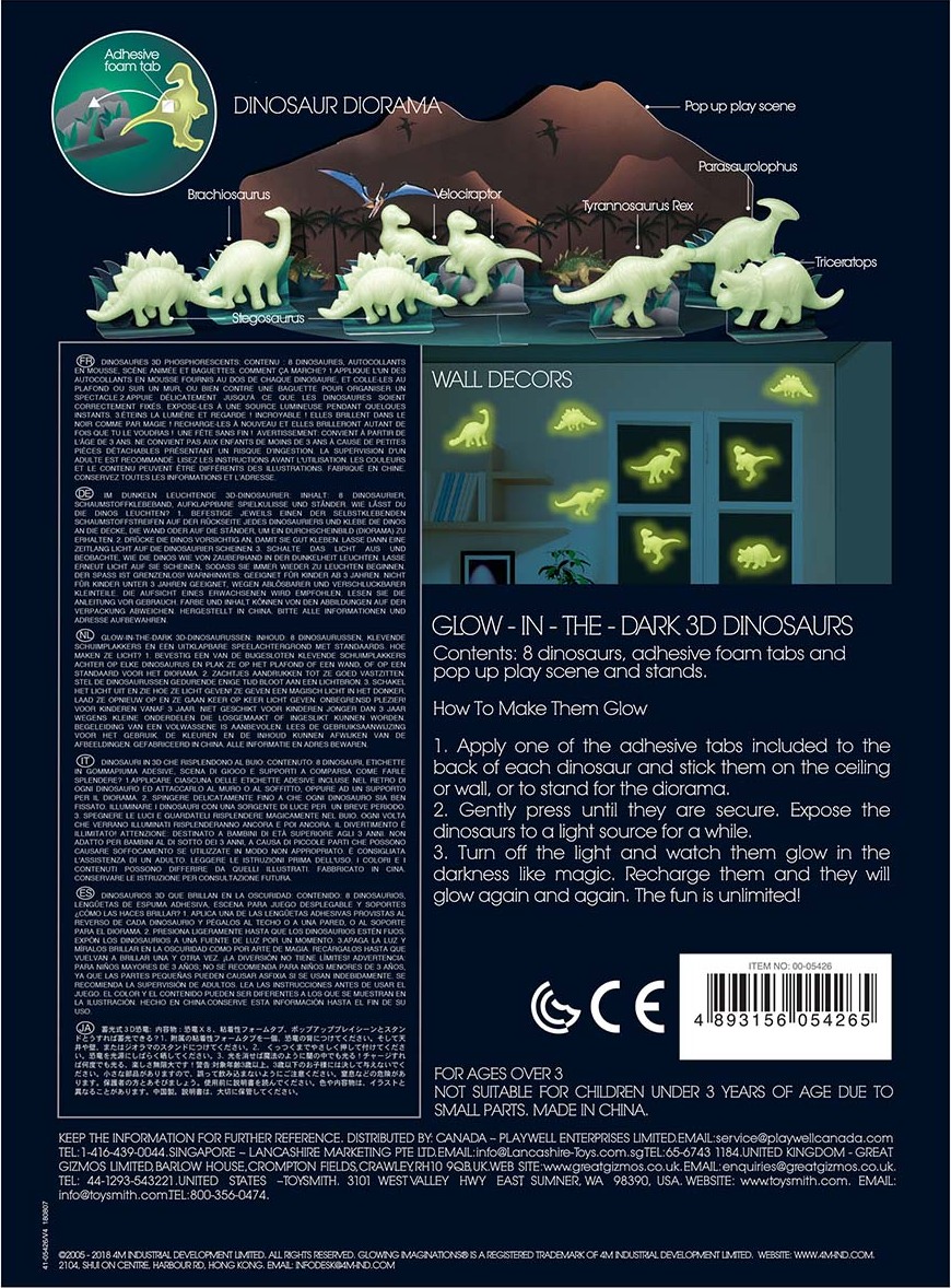 Glow in the Dark 3D Dinosaur Stickers - Toysmith - Blue Turtle Toys
