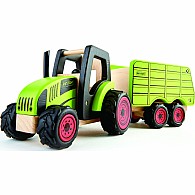 PinToy Tractor with trailer - Wooden Farm Vehicle